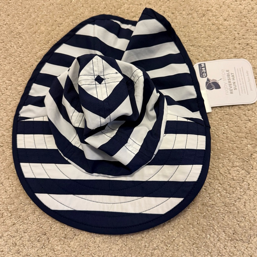 Pottery Barn Kids Reversible Rugby Striped sunhat 12-24 months
